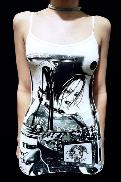 Retro Street Gothic Cropped Mini Dress