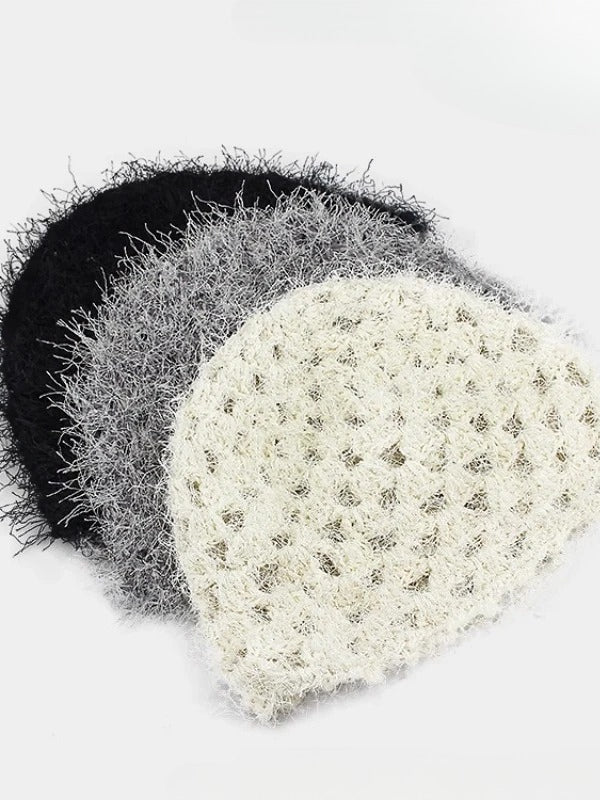 Y2K Hand crocheted Tassel Strap Retro Hollow Knitted Hat