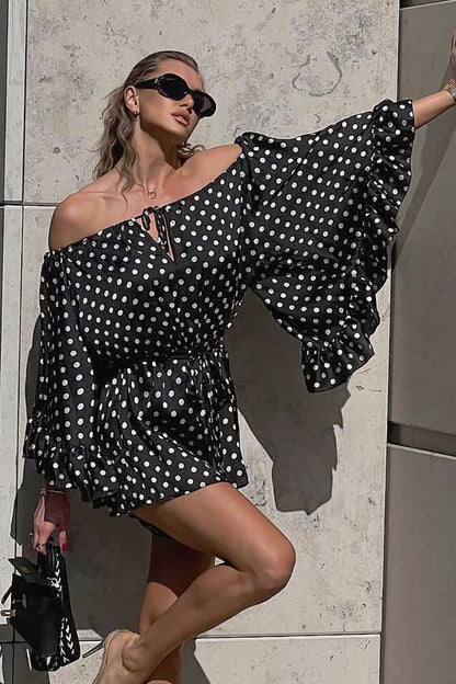 Polka Dot Off-Shoulder Ruffle Mini Dress