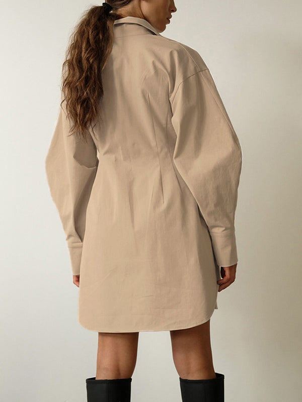 Fold Pleated Detail Shirt Mini Dress