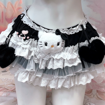 Lace hem " hello kitty " applique cami mini skirt set  | Festival Outfits Women