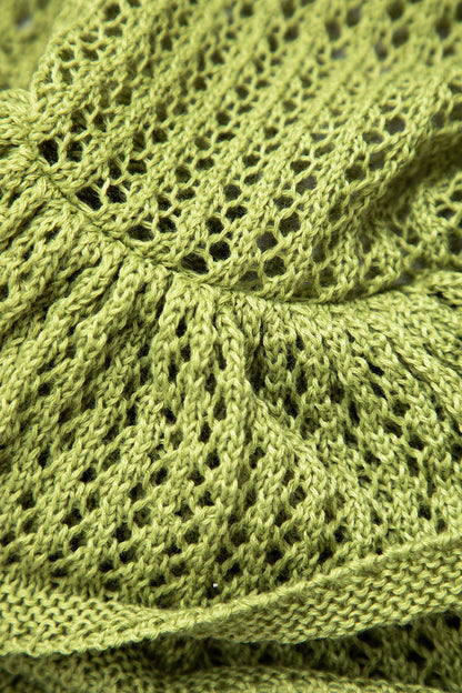 Solid Color Open Knit Ruffle Hem Cami Mini Dress