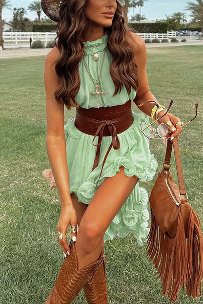 Romantic Drama Chiffon Wavy Ruffles Elastic Waist Loose Shorts
