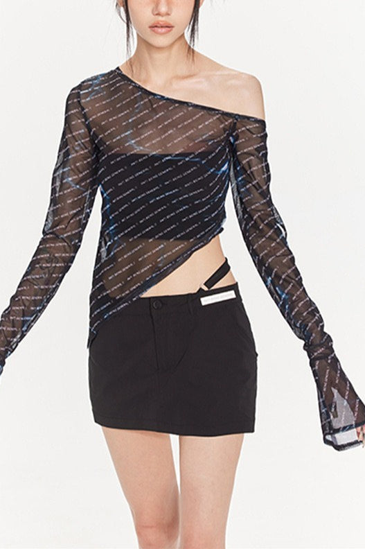 Gothic Black Asymmetrical Mesh Top