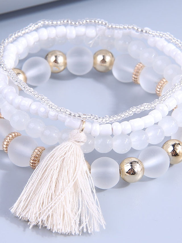 Bead Bracelet Layered Vintage Theme Tassel Holiday Resin Bracelet Jewelry Black / White / Pink For Daily Holiday Date for Women