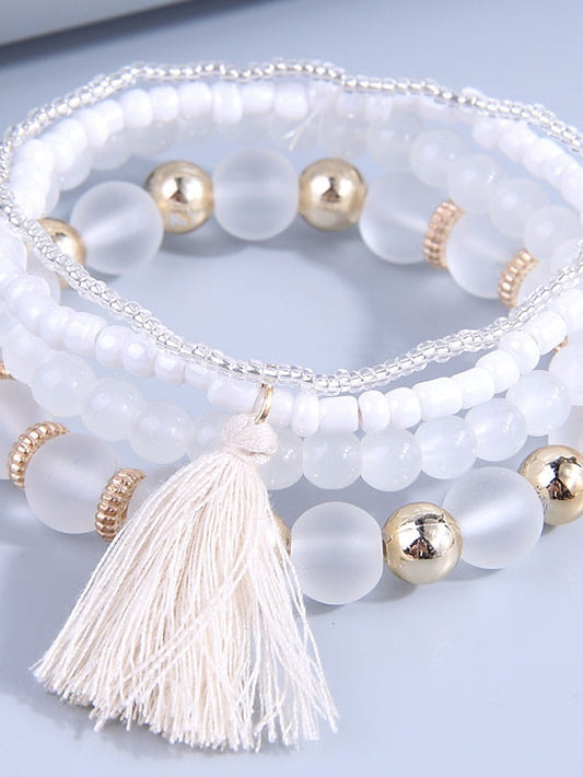 Bead Bracelet Layered Vintage Theme Tassel Holiday Resin Bracelet Jewelry Black / White / Pink For Daily Holiday Date for Women