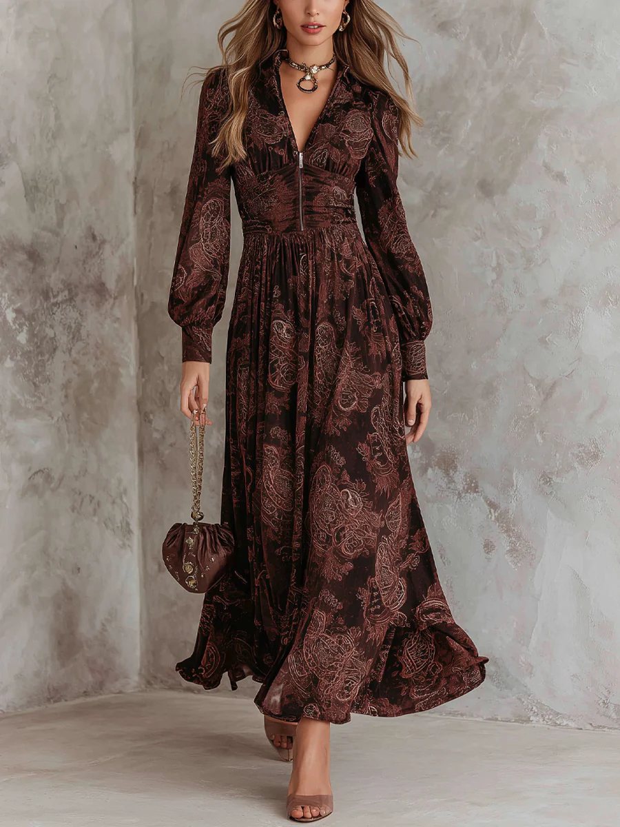 Marlene | Paisley Zip-Neck Midi Dress
