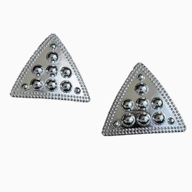 19C Metallic Rhodium Plated Mini Triangle Stud Earrings