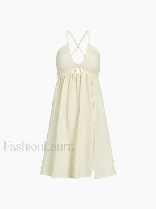 Backless Criss Cross Trendy Split Midi Dress