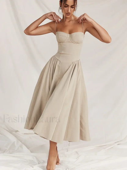 Backless Dropped-Waist Midi Dress
