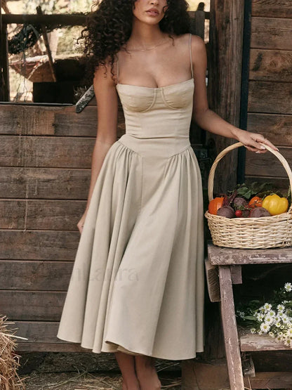 Backless Dropped-Waist Midi Dress