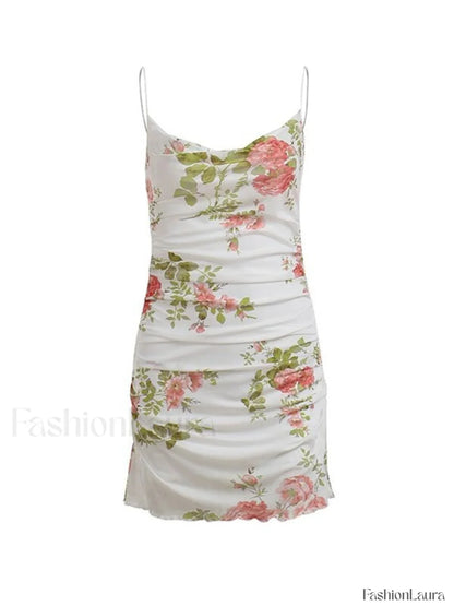 Backless Floral Mesh Mini Dress