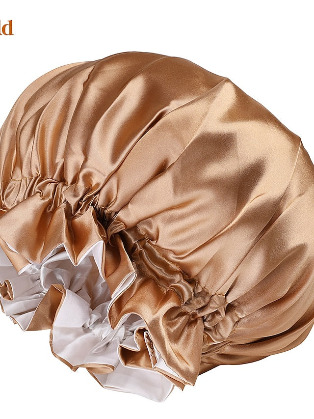Large double-layer Satin nightcap female European and American large round cap chemotherapy cap Satin bonnet for Women