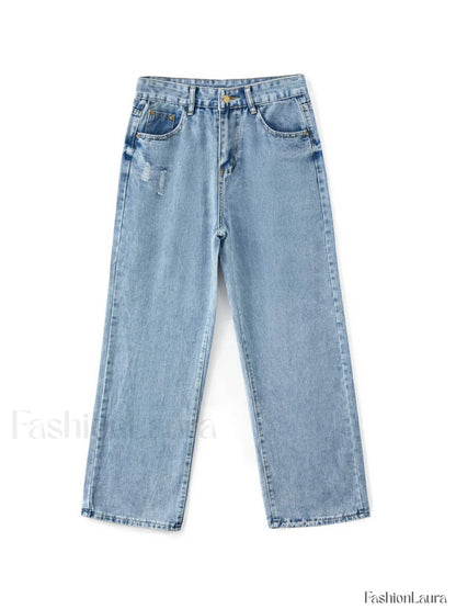 Basic Wash Straight Leg Boyfriend Jeans