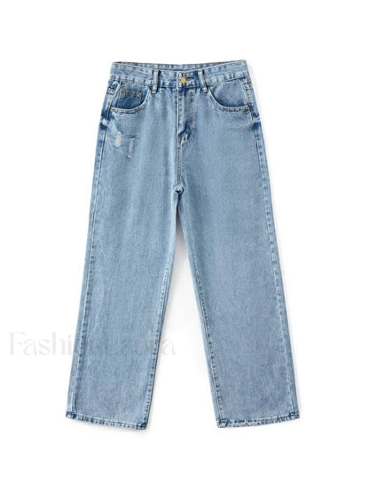 Basic Wash Straight Leg Boyfriend Jeans