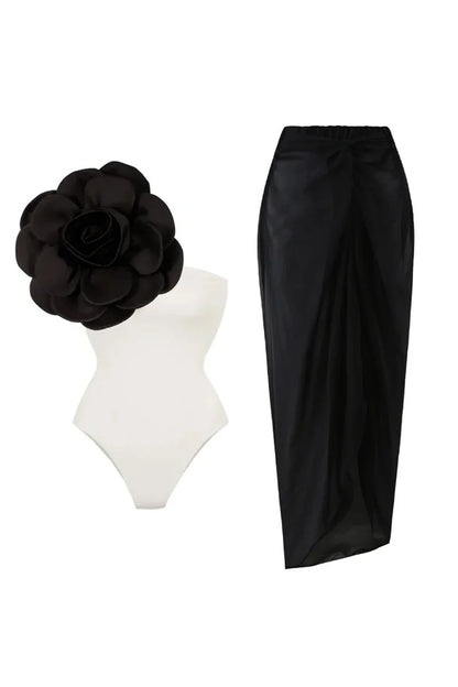 3D Floral Solid Color Swimsuit