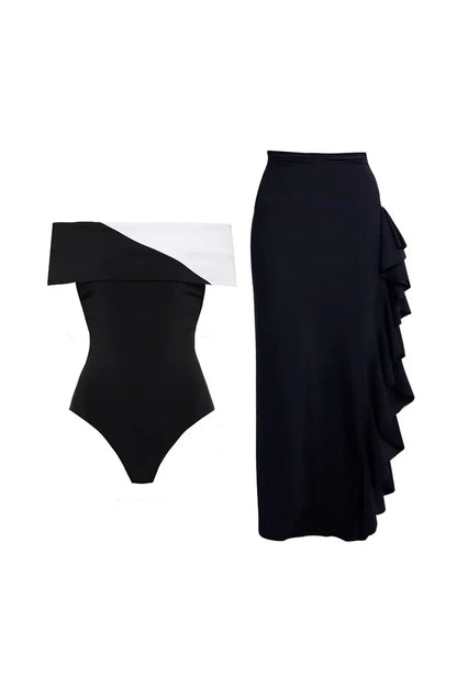 Conjunto de traje de baño de una pieza minimalista con bloques de color