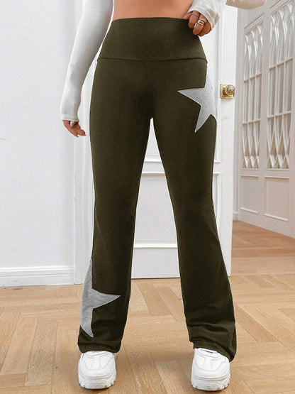Star Print Highly Elastic High Rise Flare Leg Pants