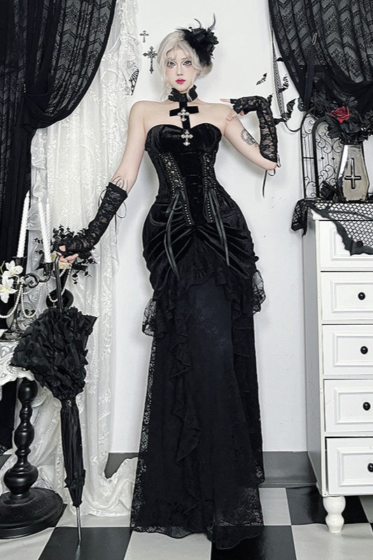 Velvet Lace Gothic Midi Skirt