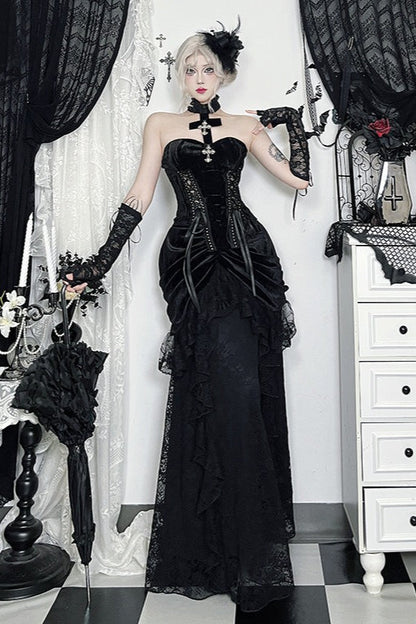 Velvet Lace Gothic Midi Skirt