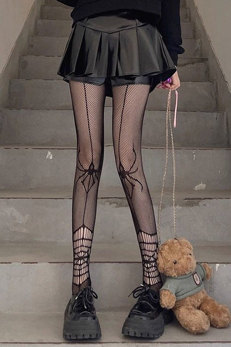 Gothic Spider Cutout Fishnet Slimming Tights
