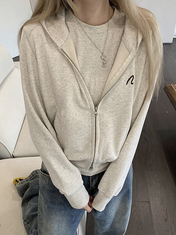 Printed Zip Up Cardigan Loose Hoodie