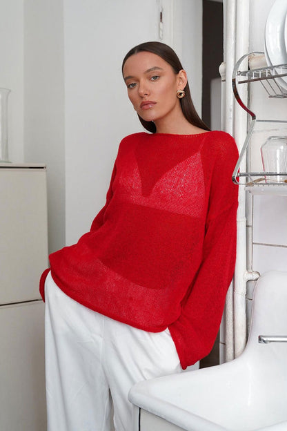 Lightweight See Through Knit Blouse