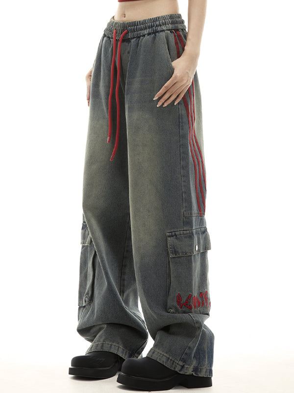 Loose patchwork stripes Cargo Jeans