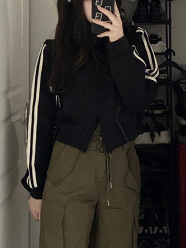 American Retro Striped Short Style Jacket
