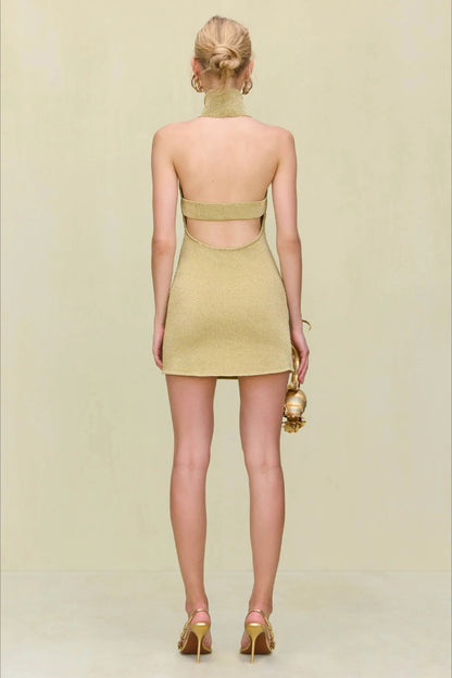 Halter Turtleneck Knit Sweater Dress