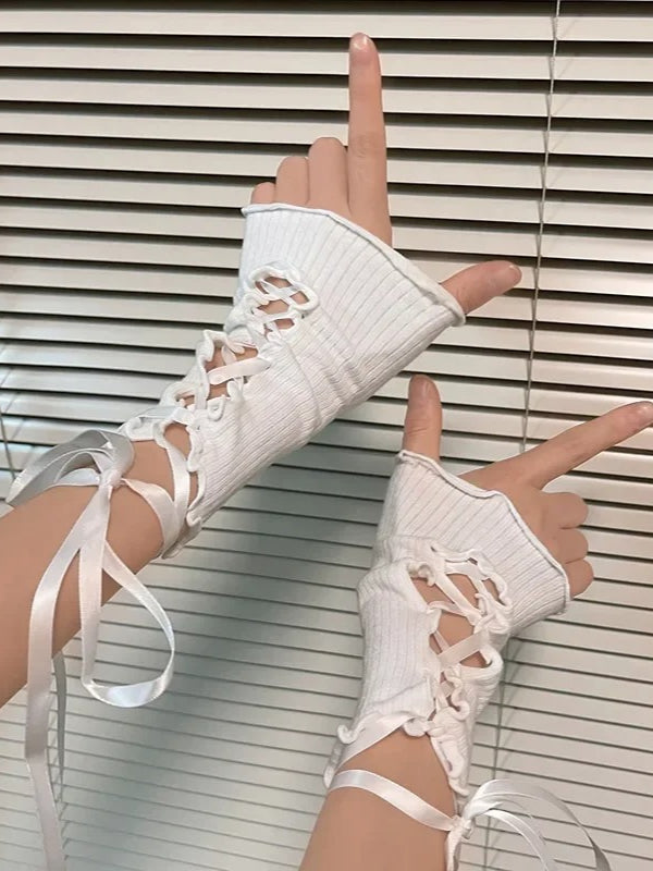 Gothic Lolita Black Fingerless Gloves