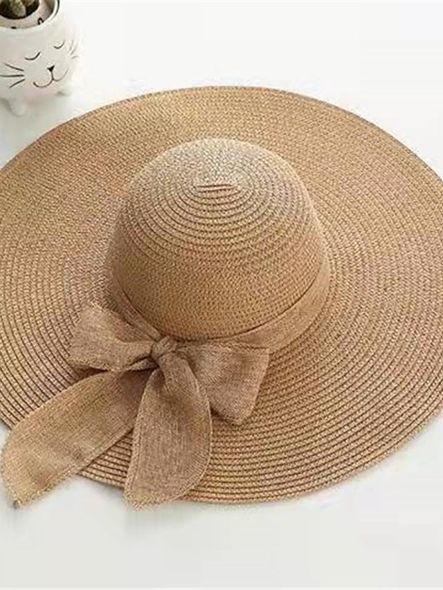 Ladies Summer Ribbon Hats Elegant Straw Hats For Women Beach Seaside Vacation Foldable Sun Hat Sun Floppy Visor for Women