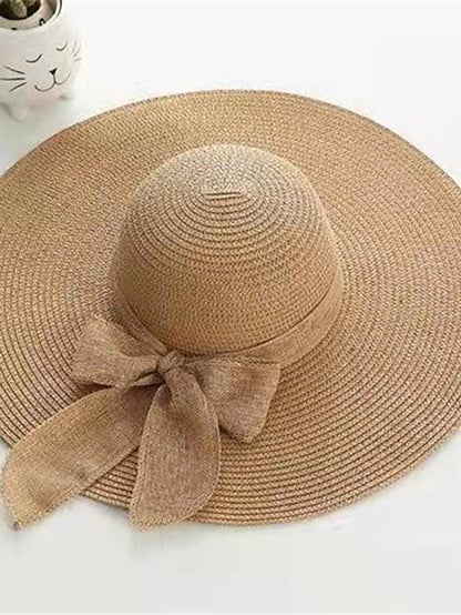 Ladies Summer Ribbon Hats Elegant Straw Hats For Women Beach Seaside Vacation Foldable Sun Hat Sun Floppy Visor for Women