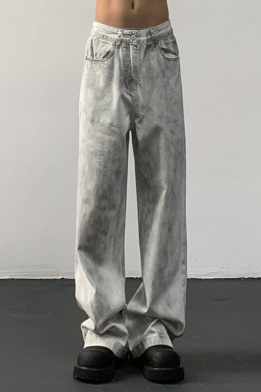 White Dirty Fit Vintage Relaxed Straight Jeans