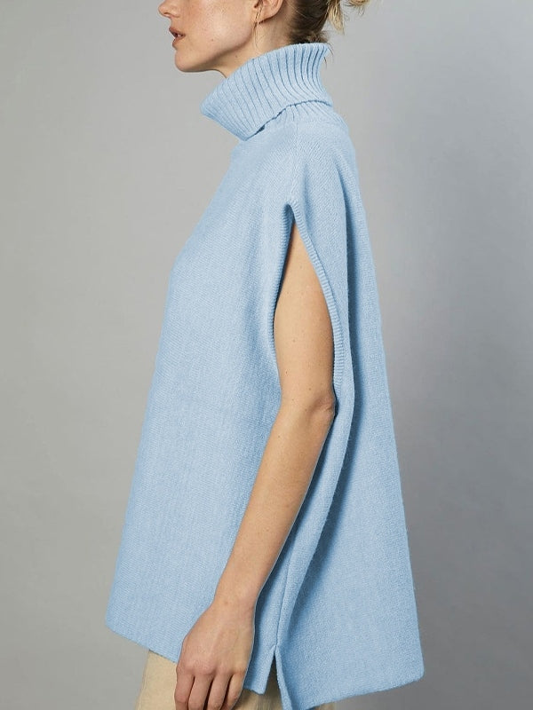 Solid High Neck Loose Sweater Vest