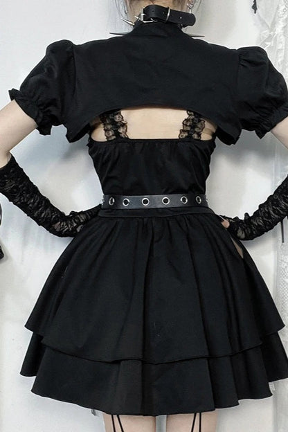 Black White Backless Lace-up Sleeveless Bandage Mini Dress