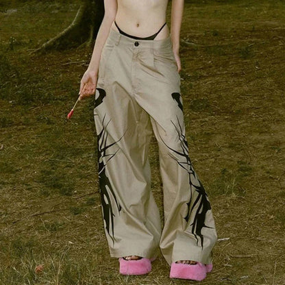 Khaki Print Street Style Pants