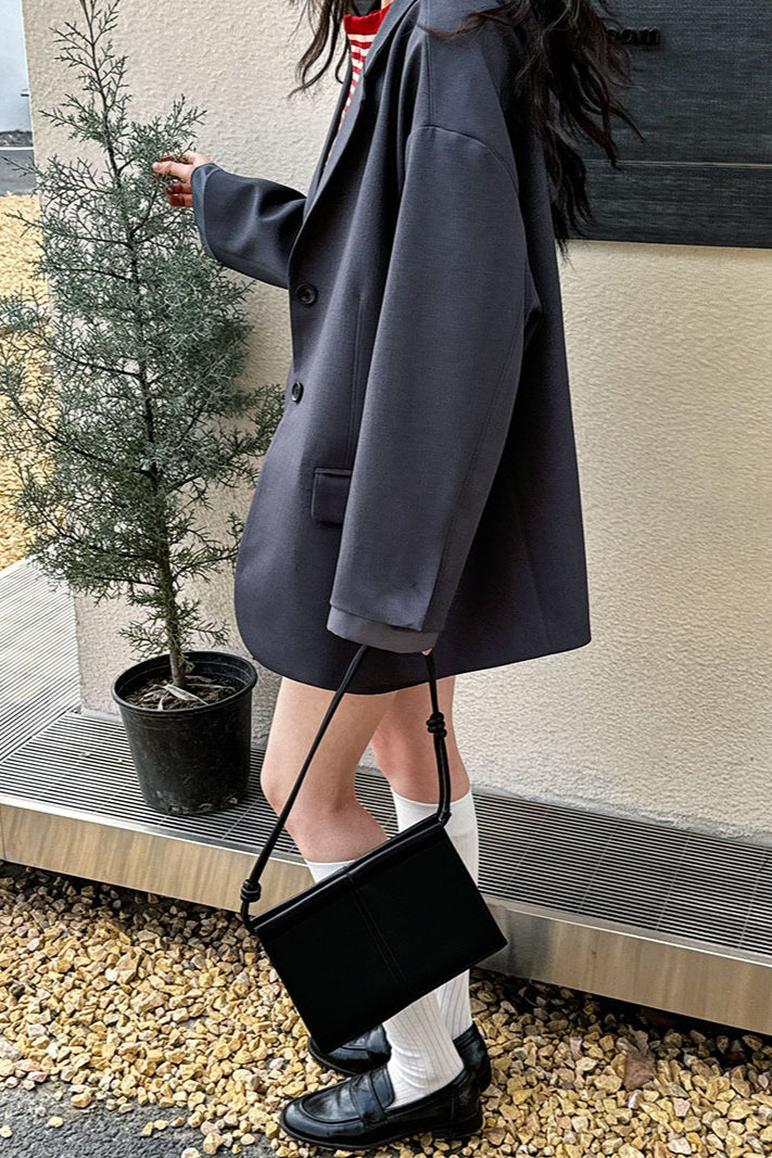 Contrast Sleeve Blazer Pleated Midi Skirt Set