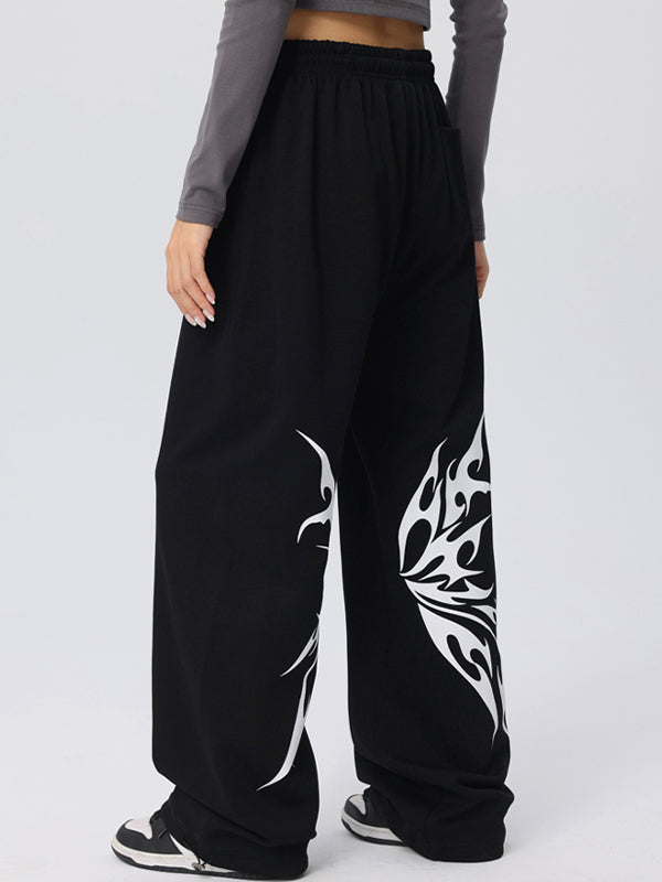 Vintage Butterfly Print Loose Sweatpants