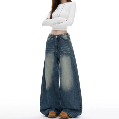 Gradient button pocket zip-up low rise wide leg | Baggy Low Rise Jeans  | Festival Outfits Women