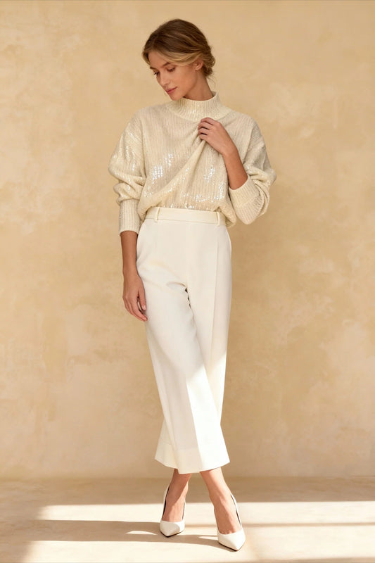 Sequined Round Neck Loose Pullover Sweater