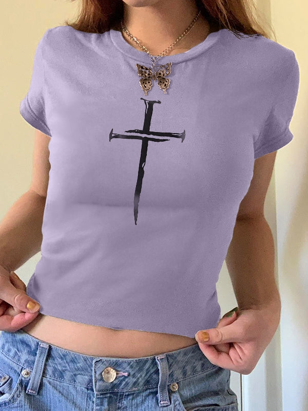 Cross Print Slim Short Sleeve Tee