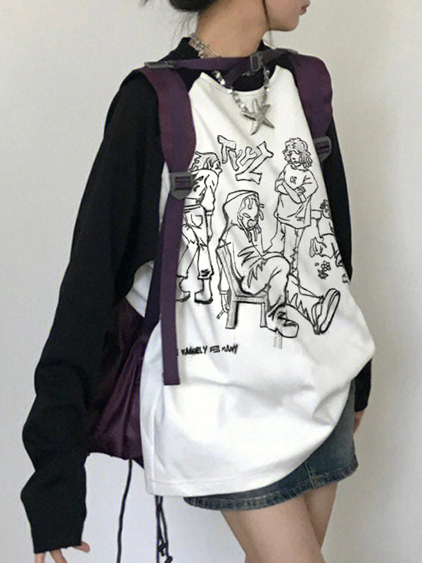Portrait Graffiti Print Raglan Oversized Long Sleeve Tee