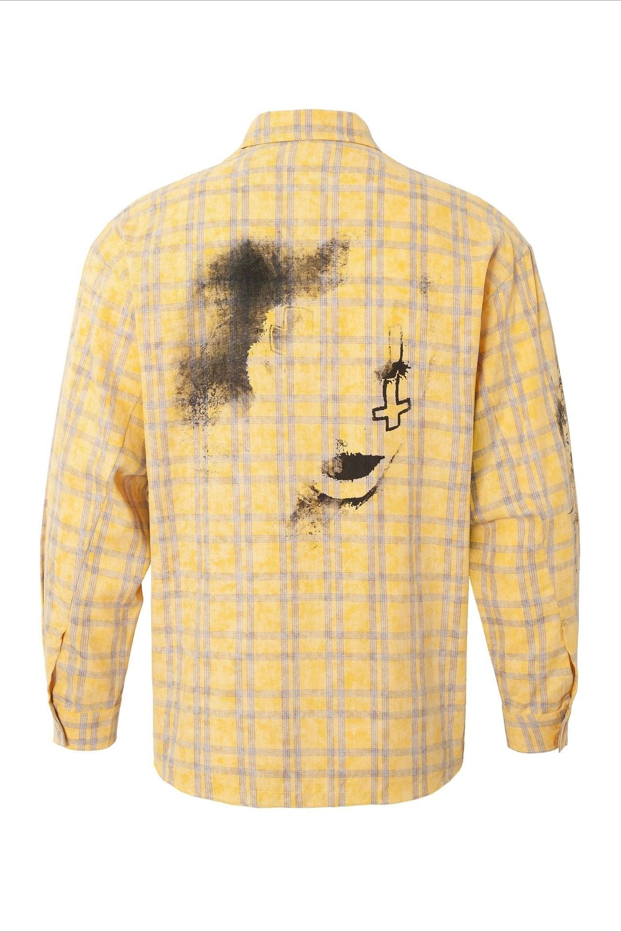 Unisex Yellow Plaid Graffiti Punk Loose Blouse