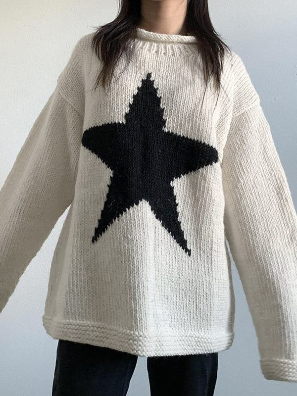 Star Jacquard Pullover Long Sweater