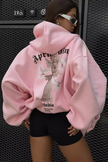 Sweet & Spicy Back Print Loose Zip Hoodie