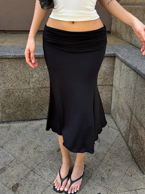 Solid-Color Pleats Maxi Skirt