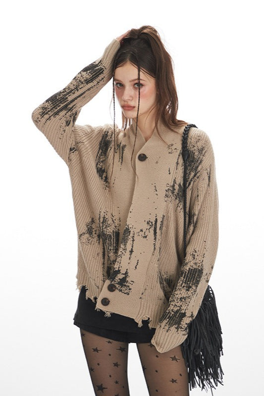Gothic Tie-Dye Stand Collar Cardigan Sweater
