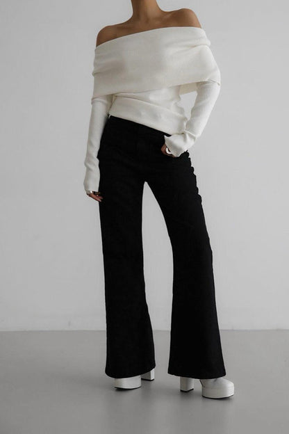 Sexy Off Shoulder Ribbed Sweater
