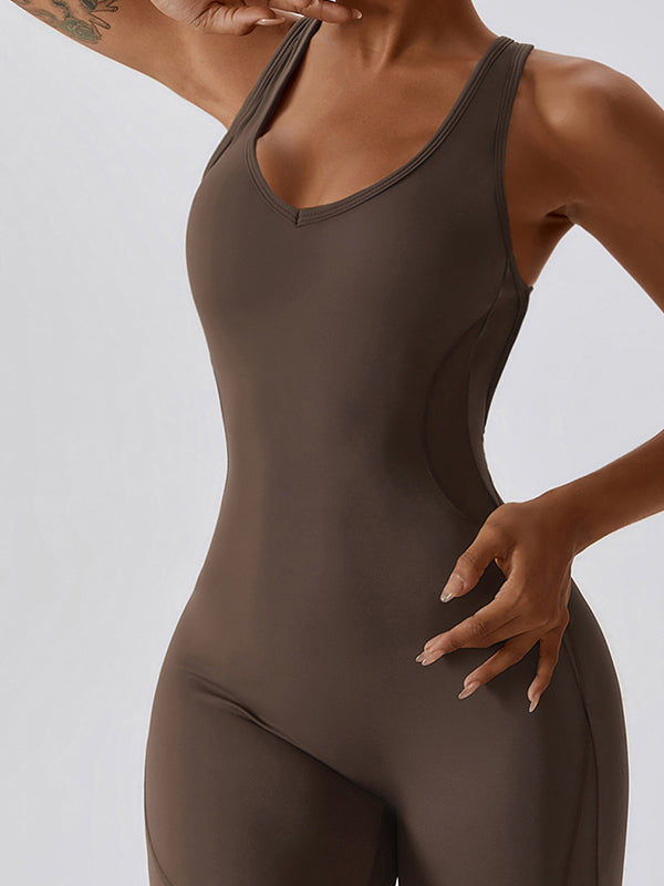 Solid Backless U Neck Jumpsuit